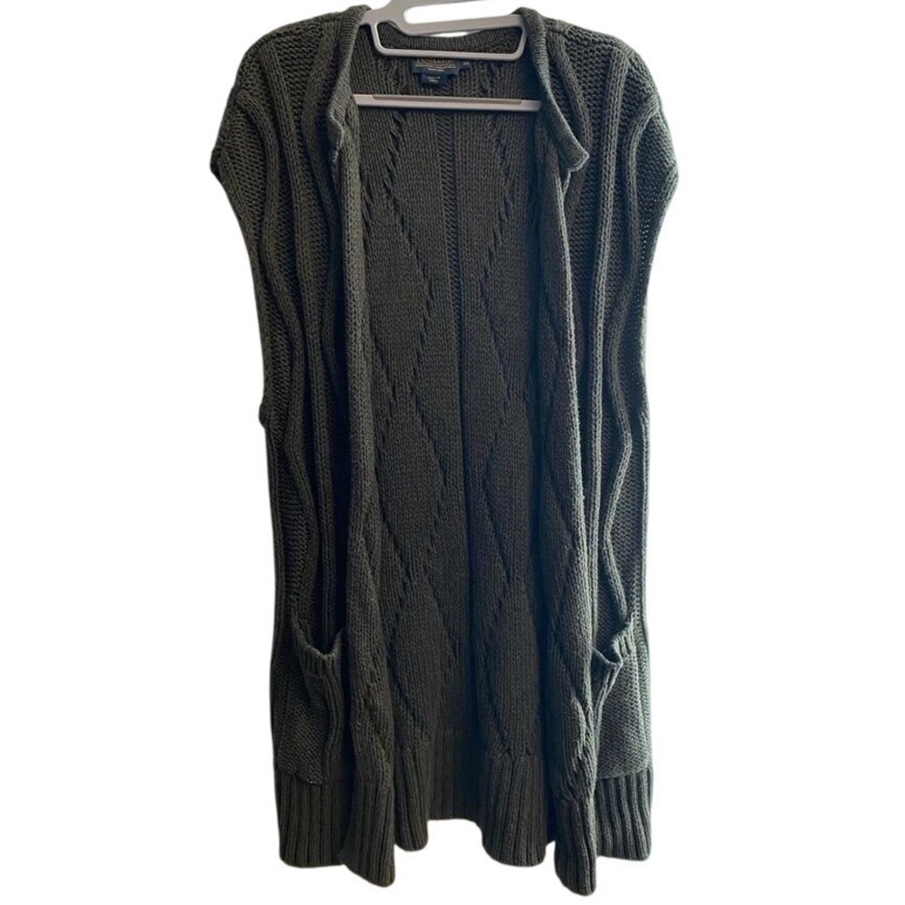 Pendleton Women's XS Olive Green Cable Knit Longline Open Front Cardigan Vest